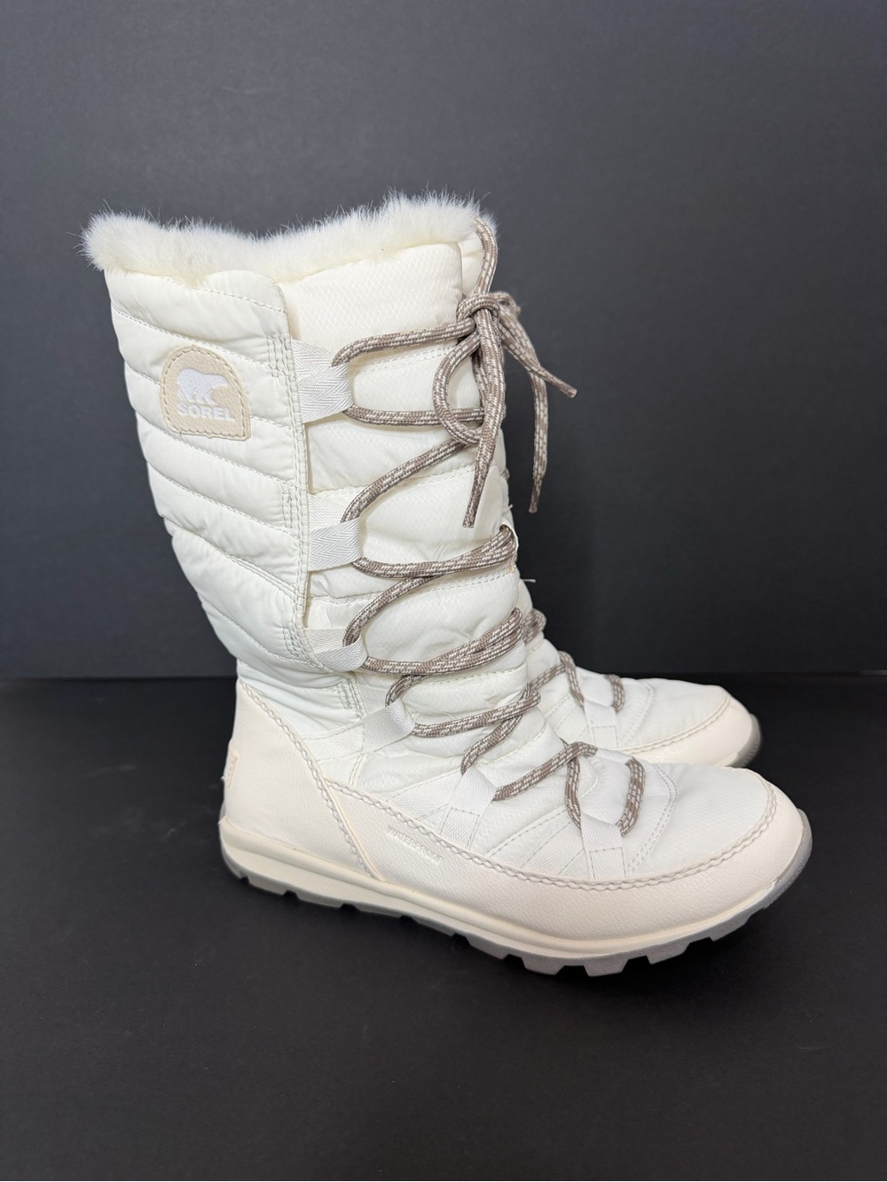 Sorel Women's White Tall Lace-Up Winter Boots with Faux Fur